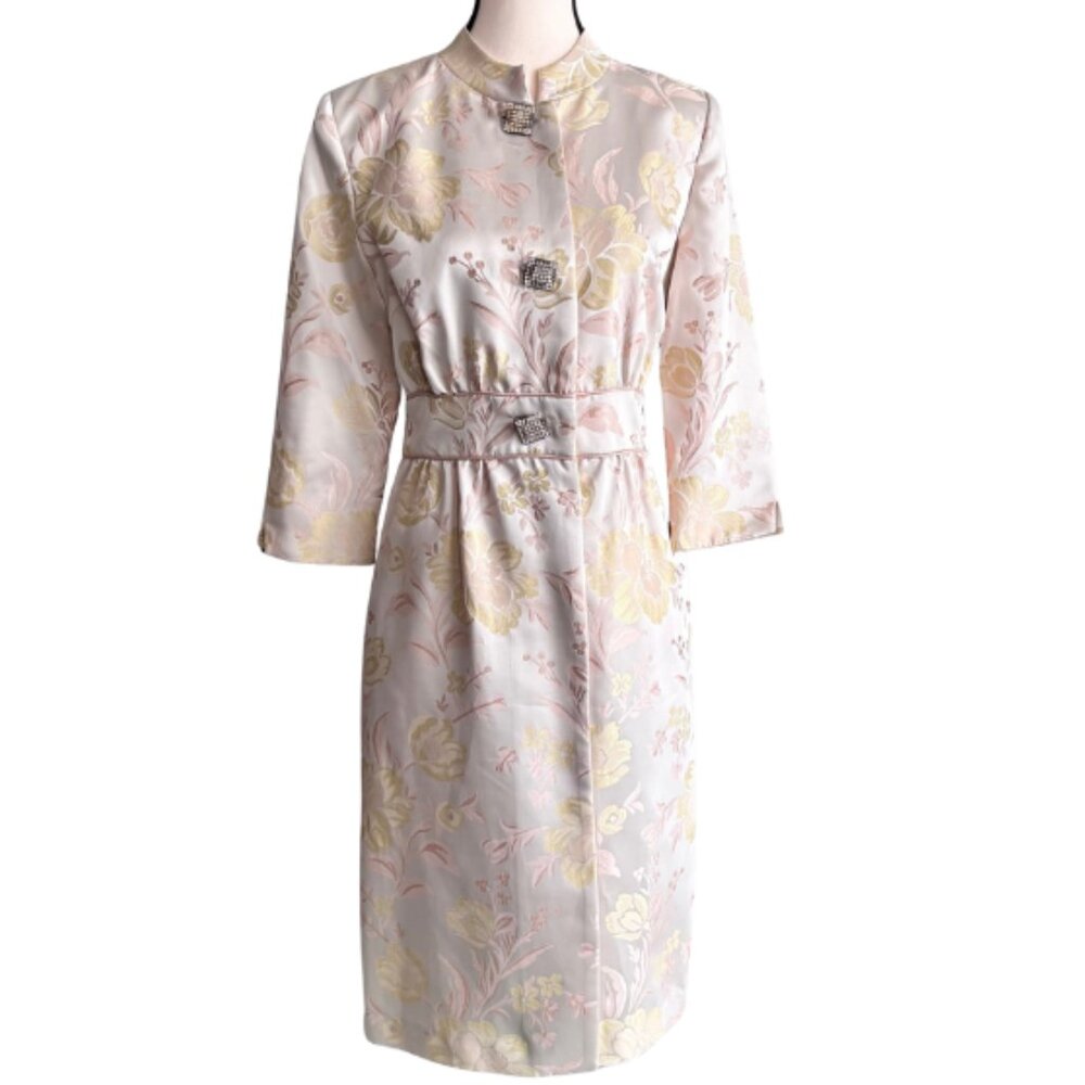 BEAUTIFUL BROCADE COAT IN PASTEL COLORS WITH CRYSTAL BUTTONS, SZ. 6